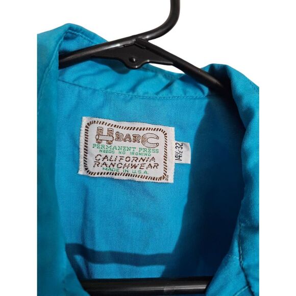 H Bar C Teal Pearl Snap Western Collared Shirt Vintage 14 1/2 Neck EUC - Picture 4 of 4